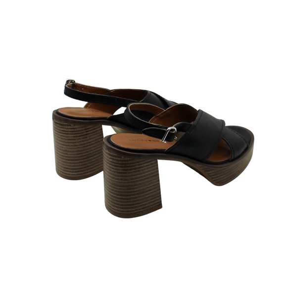 Women's Black Leather Platform Sandals - Picture 7 of 8